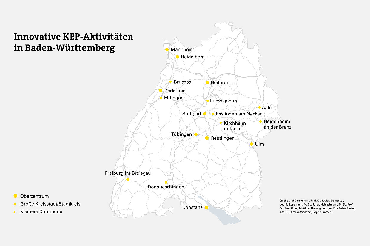 Baden-Württemberg Landkarte mit einer Markierung von innovativen KEP-Aktivitäten