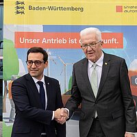 Ministerpräsident Winfried Kretschmann empfängt den EU-Vizepräsident Stéphane Séjourné.