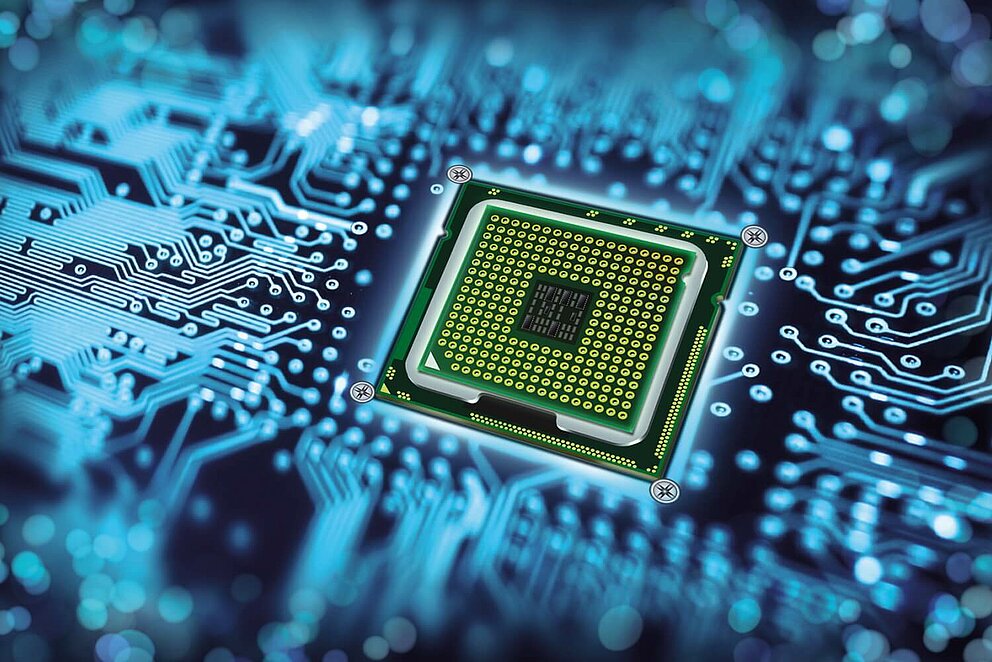 Zu sehen ist ein Halbleiter auf einem Chip.