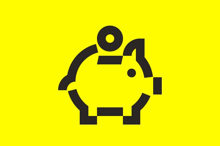 Symbol eines Sparschweins auf gelbem Hintergrund. Bei Klick darauf gelangt man zu den Förderinformationen.