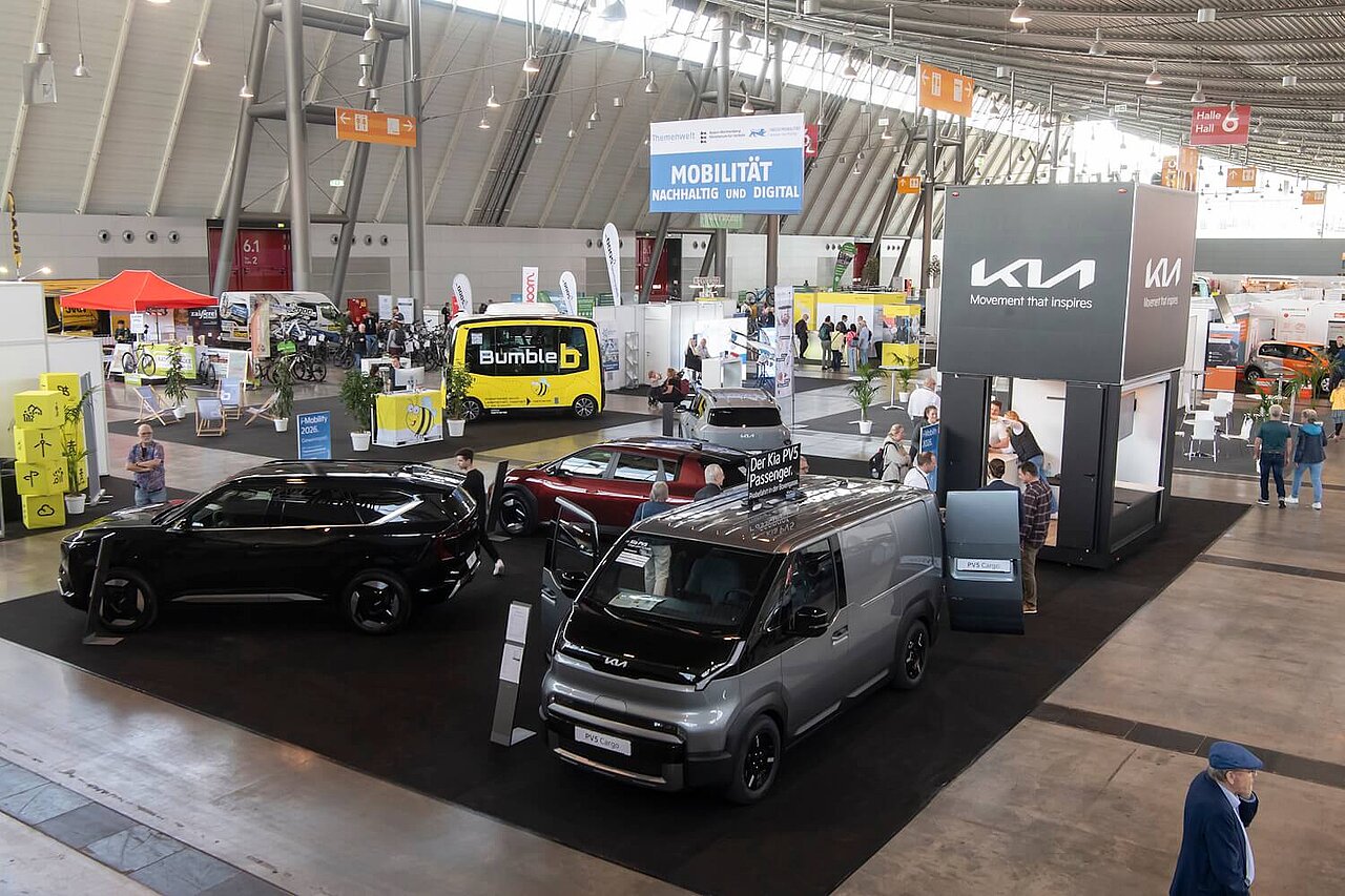 Aufnahme der Themenwelt „Mobilität nachhaltig und digital" auf der i-Mobility 2026.