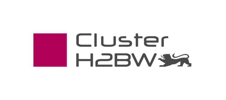 Zu sehen ist das Logo des Clusters H2BW mit magentafarbenem Quadrat und Stauferlöwen