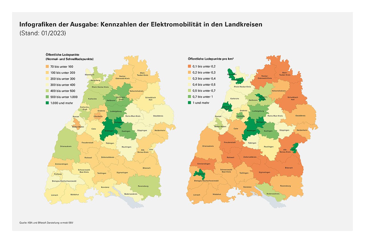 Öffentliche Ladepunkte in den Landkreisen in Baden-Württemberg