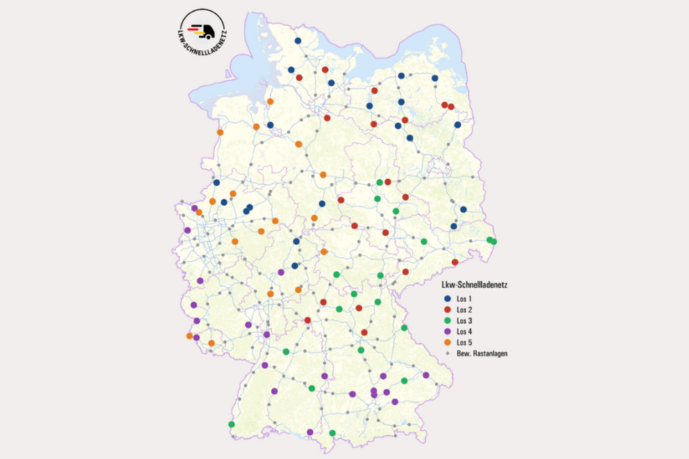 Lkw-Schnellladenetz: Karte der Lose 