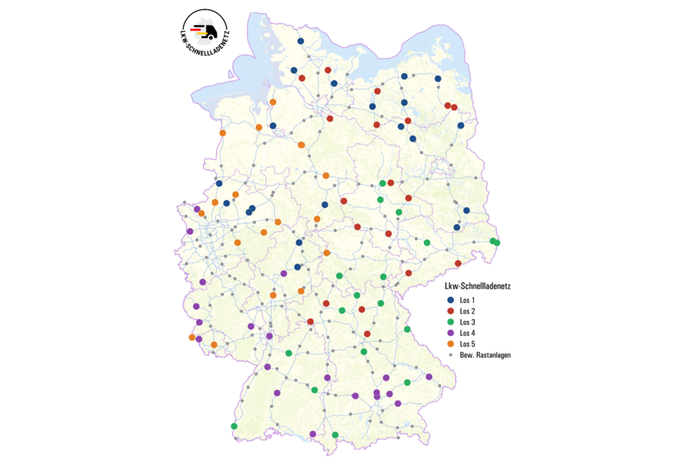 Lkw-Schnellladenetz: Karte der Lose 