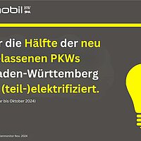 Über die Hälfte der neu zugelassenen PKWs  in Baden-Württemberg sind (teil-)elektrifiziert.