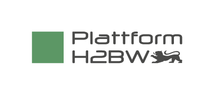 Zu sehen ist das Logo der Plattform H2BW mit grünem Quadrat und Stauferlöwen