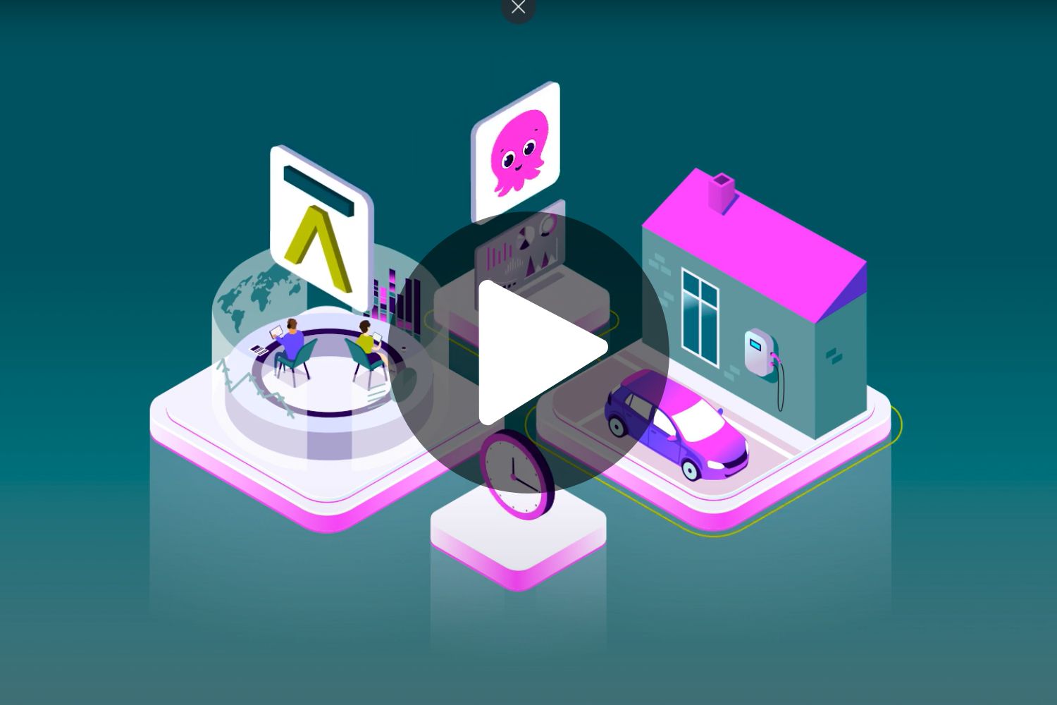 Animation zum Projekt Octoflex BW mit farbigen Icons auf grünem Hintergrund