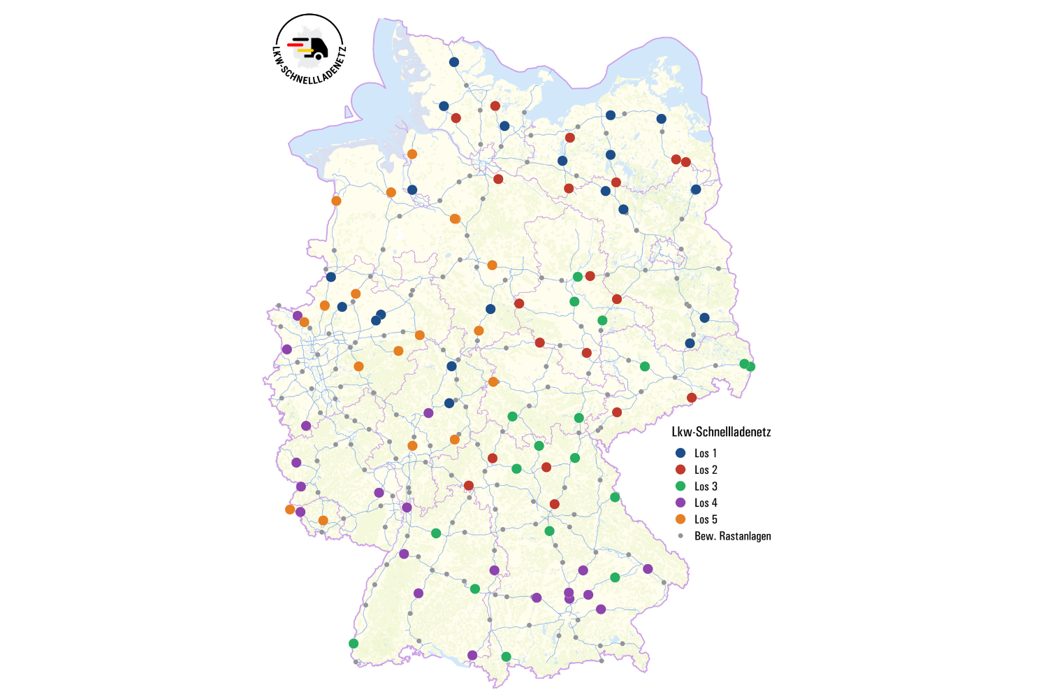 Lkw-Schnellladenetz: Karte der Lose 
