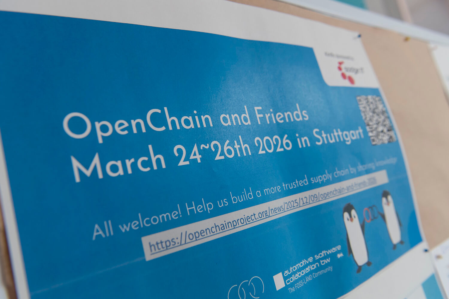 Ein Plaka bei einer Veranstaltung t mit der Aufschrift OpenChain and Friends 2026.